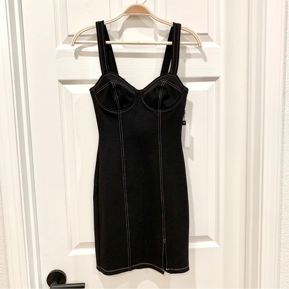 ASTR Black Fitted Stitch Detail Sweetheart Neckline Bustier Mini Dress - Picture 4 of 7